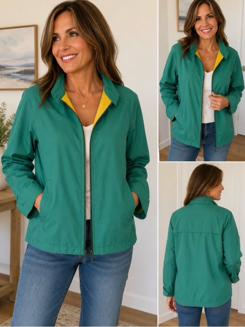 London Fog Green Lightweight Jacket with Yellow Lining Women’s size 42